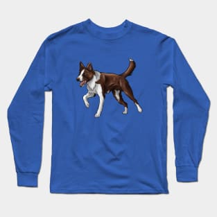 Smooth Coated Border Collie Dog | Chocolate and White Long Sleeve T-Shirt